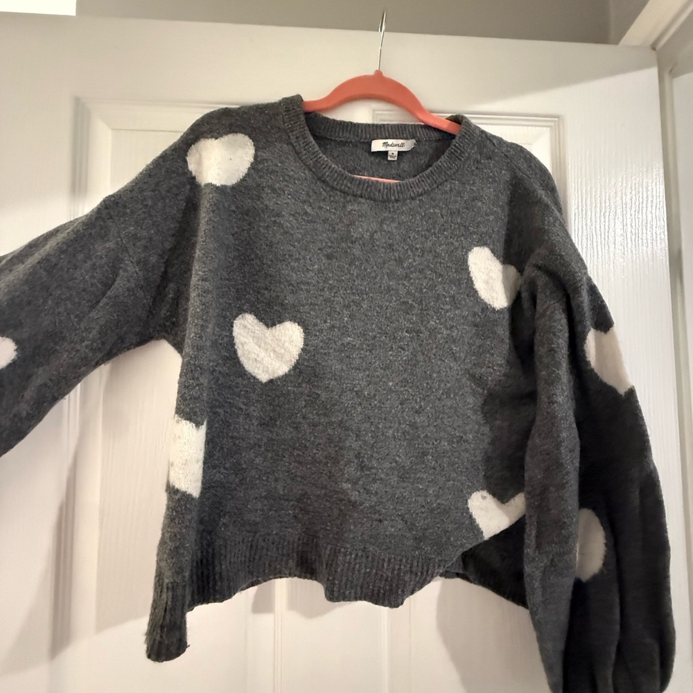 Madewell Charcoal Sweater with Cream Heart Accents